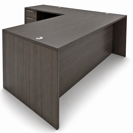 Charcoal L-Shaped Rectangular Executive Desk w/6 Drawers