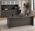 Charcoal L-Shaped Rectangular Executive Desk w/6 Drawers