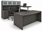 Charcoal Woodgrain Laminate Electric Lift Adjustable Bridge U-Desk w/Hutch