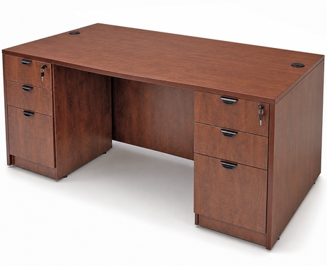 Cherry Laminate Rectangular Executive Desk w/6 Drawers 