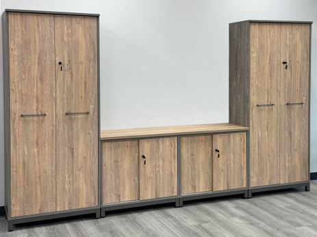 Desert Oak & Smoked Timber Tall Storage Credenza - 10.5'W
