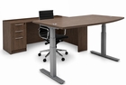 Electric Lift Adjustable Height Modern Walnut U-Desk