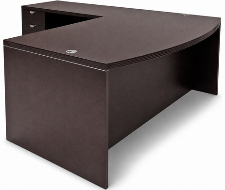 Mocha  L-Shaped Bow Front Conference Desk w/6 Drawers