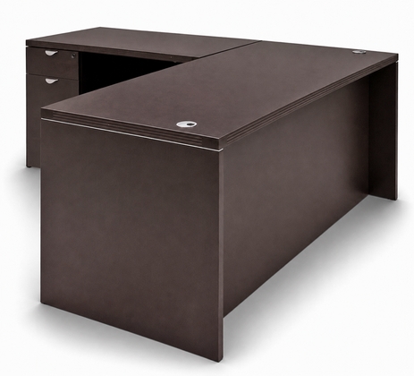 Mocha L-Shaped Managers' Desk w/6 Drawers
