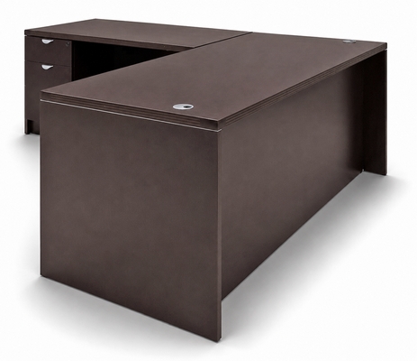 Mocha L-Shaped Executive Desk w/6 Drawers