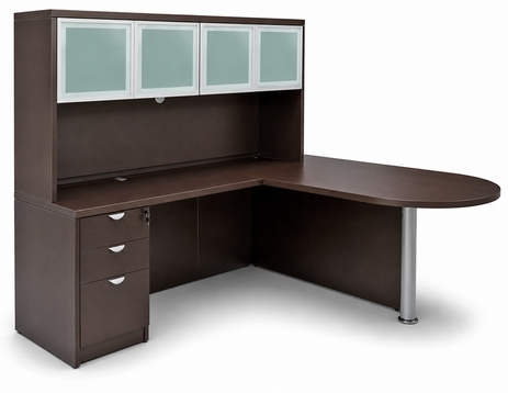 Mocha Peninsula L-Shaped Desk w/Hutch