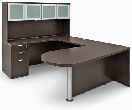 Mocha Peninsula U-Shaped Workstation w/Hutch