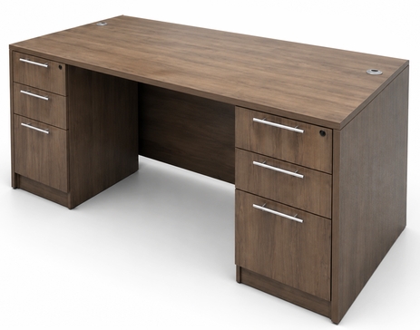 Modern Walnut Rectangular Executive Desk w/6 Drawers
