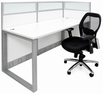 TrendSpaces Washable White Laminate Cubicles w/Glass Series - 48&quotH Open Ended Cubicle