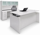 White Adjustable Height Rectangular Front U-Shaped Desk w/Hutch