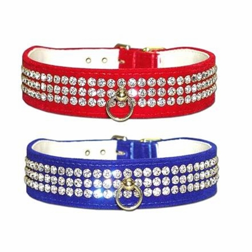 3 Row Rhinestone Velvet Dog Collars