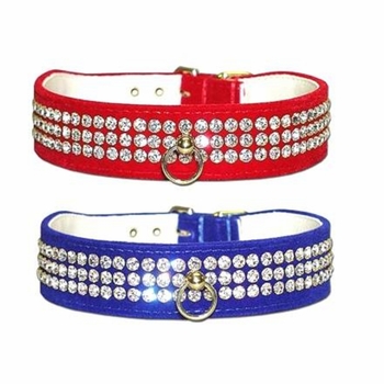 3 Row Rhinestone Velvet Dog Collars