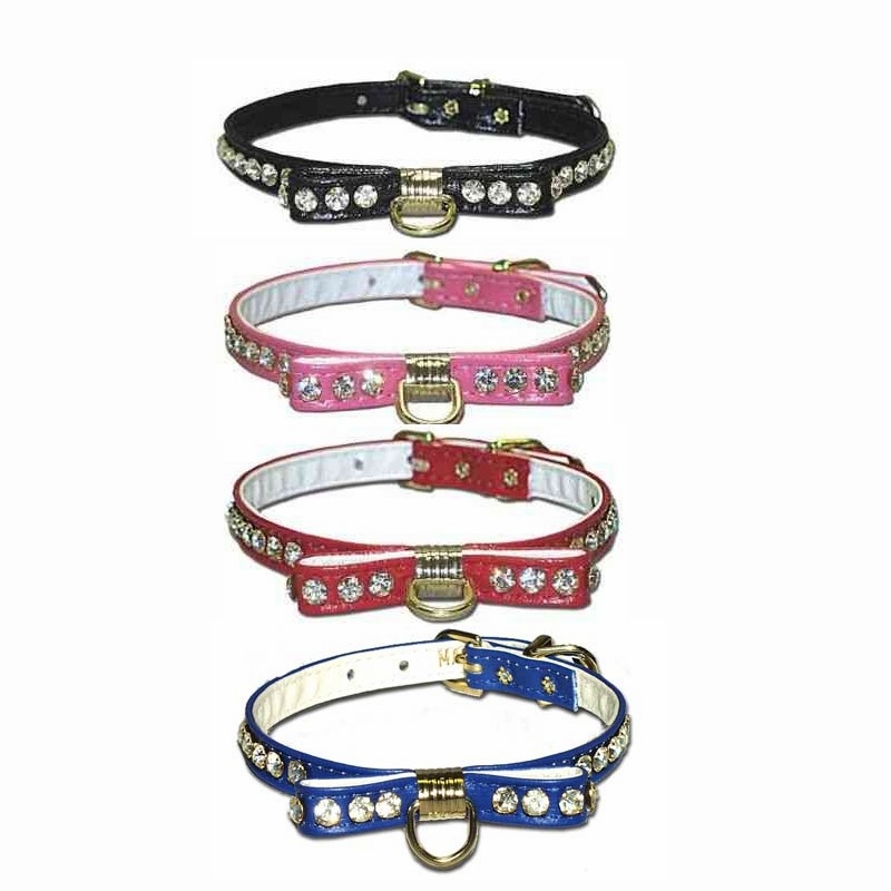Bow Rhinestone Dog Collars 3/8 in wide