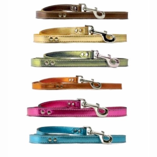 Metallic Leather Dog Leash 1/2 x 4 Ft 