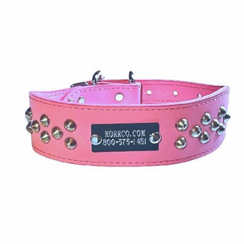 Pink Leather Collar with Studs and Name Plate