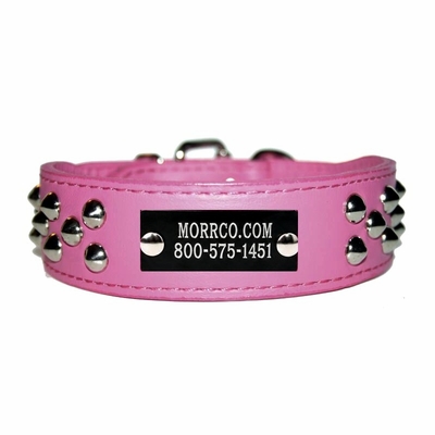 Pink Leather Collar with Studs and Name Plate