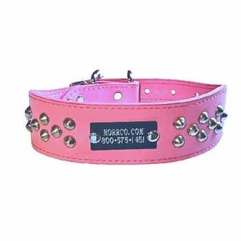 Pink Leather Collar with Studs and Name Plate