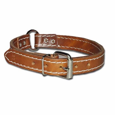 Ring-in-Center Two-Ply Leather Dog Collar 1 Inch Wide