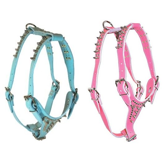 Leather Dog Harness with Spikes and Studs
