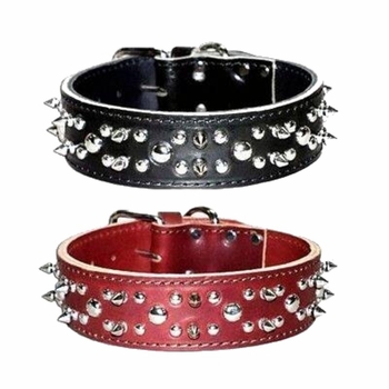 Spikes and Studs Leather Collar 1-3/4 inch wide