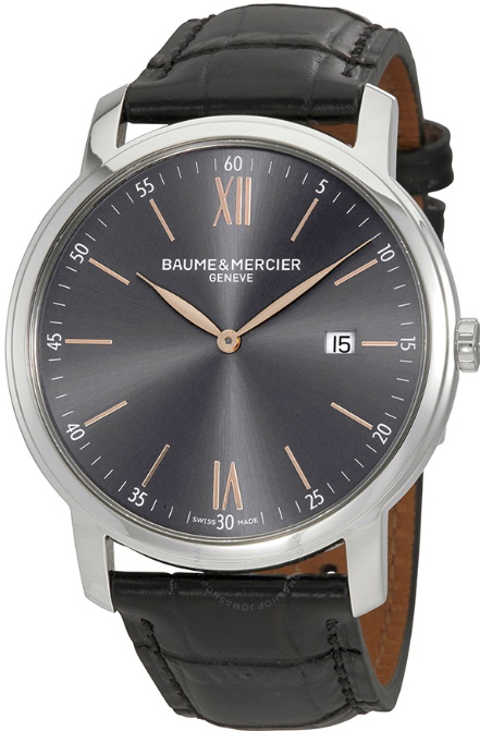 ◆Baume&Mercier　レディース　腕時計　ブラック文字盤　10388 Baume & Mercier Watch with Mechanical Gears Design and Blue Nylon