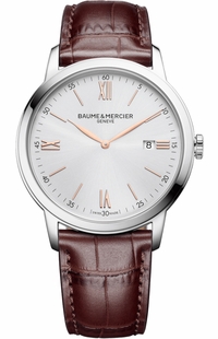 Baume & Mercier Classima Silver Dial 42mm Brown Strap Men's Watch 10415