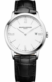 Baume & Mercier Classima White Dial Steel & Black Leather 40mm Men's Watch 10323