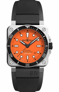 Bell & Ross Diver Orange 42mm Steel Case Men's Watch BR0392-D-O-ST/SRB