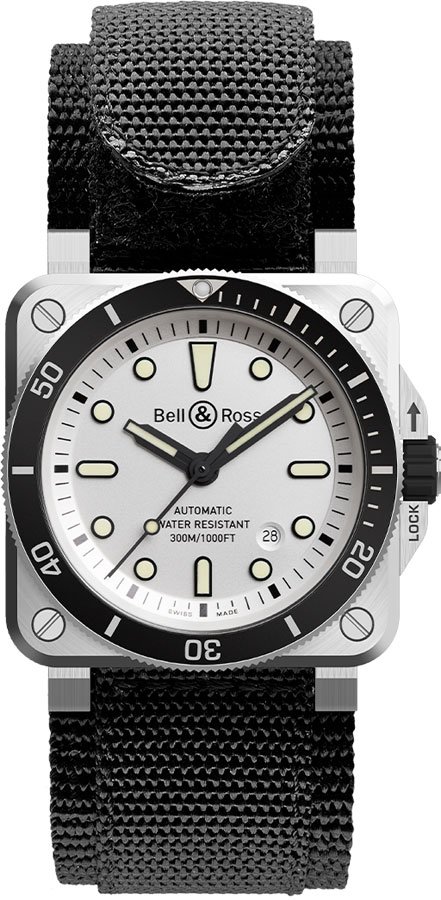 Bell & Ross BR 03-92 DIVER WHITE Mens Watch BR0392-D-WH-ST/SRB