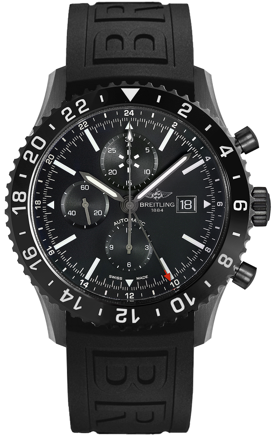 Breitling レザーケース ブラック M2431013/BF02-155S Breitling Chronoliner Men's Watch