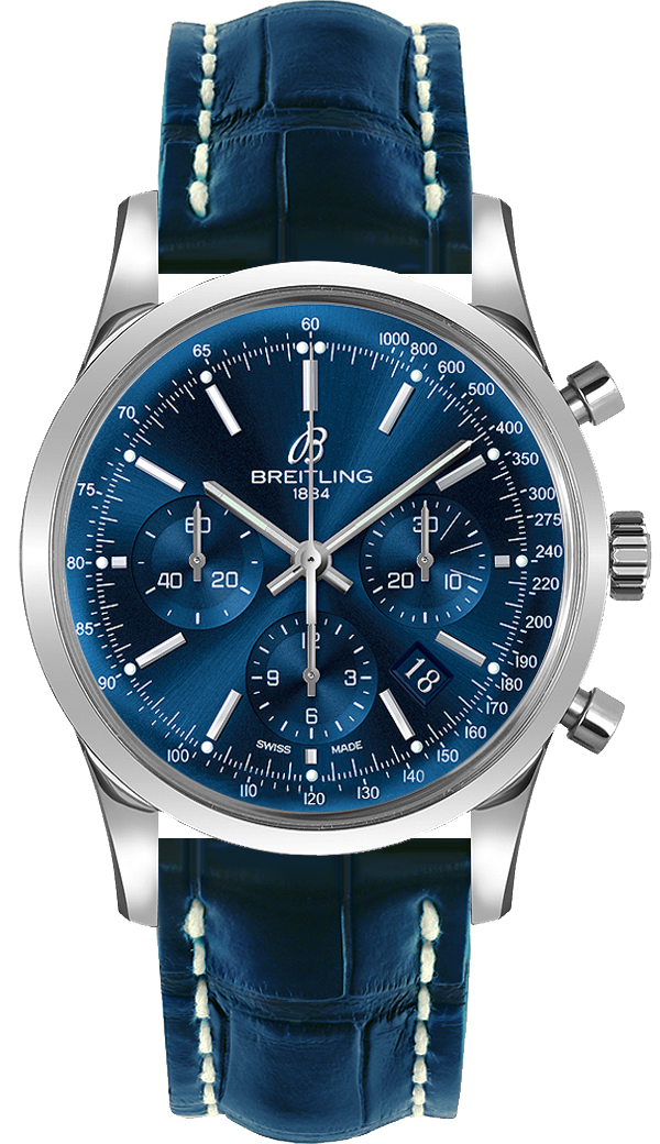 AB015112/C860 Breitling Transocean Chronograph Men Blue Dial Leather