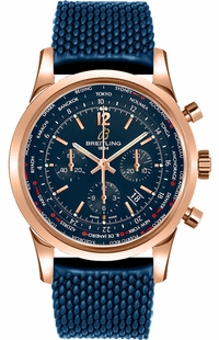 Breitling Transocean Unitime Pilot 18k Rose Gold Blue Dial Watch RB0510V1/C880-276S