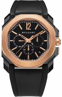 Bvlgari Octo Black Steel Case Rose Gold Bezel Men's Watch 102488