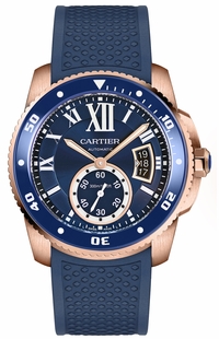 Cartier Calibre de Cartier Diver Blue Dial Solid 18k Rose Gold Men's Watch WGCA0010