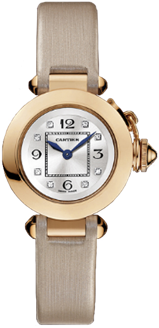 WJ124028 Cartier Ladies Pasha Silver Diamond Dial Gold Case Satin  