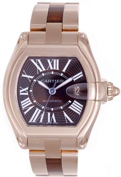 Cartier アナログ時計 ブラウンレザー W6206001 Cartier Roadster XL Brown Dial 18k Rose Gold Watch.