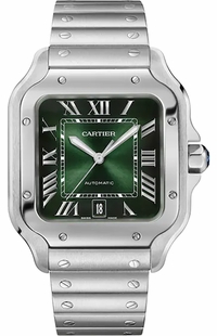 Cartier Santos Large Stainless Steel Green Dial Men's Watch WSSA0062
