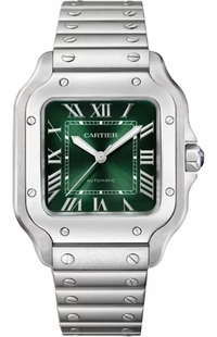 Cartier Santos Medium Steel Green Dial Women's Watch WSSA0061