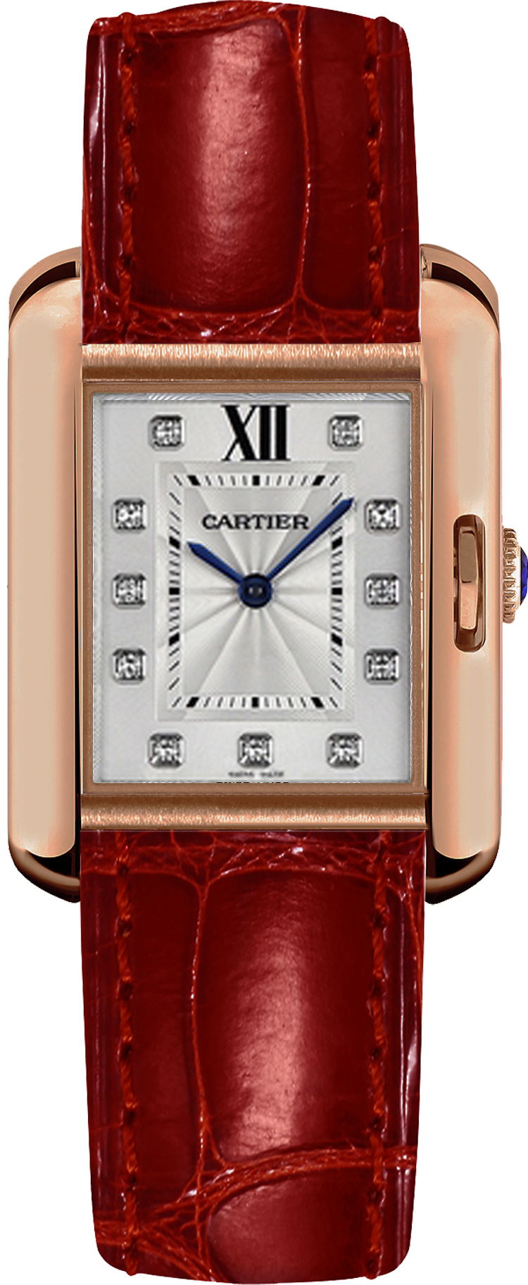 WJTA0007 - 18K Rose Gold Burgundy Leather Diamond Dial