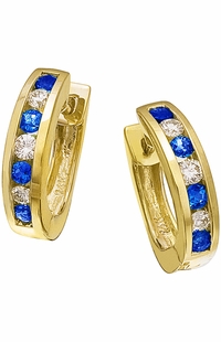 Diamond Earrings,  .19 Carat Round Diamonds .37 Carat Blue Sapphire Diamonds on 14K Yellow Gold