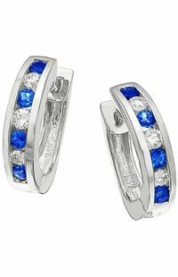 Diamond Earrings,  .21 Carat Round Diamonds .33 Carat Blue Sapphire Diamonds on 14K White Gold