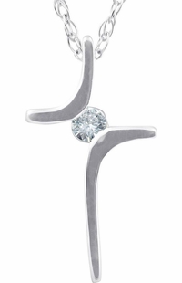 Diamond Floating Cross Pendant, 0.05 Carat on White Gold