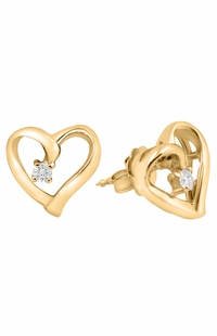 Diamond Heart Earrings, .05 Carat on 14k Yellow Gold E005HT1Y