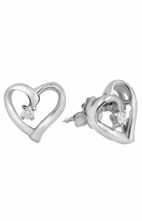 Diamond Heart Earrings, .05 Carat on Solid 14k White Gold 3PE005HT1W