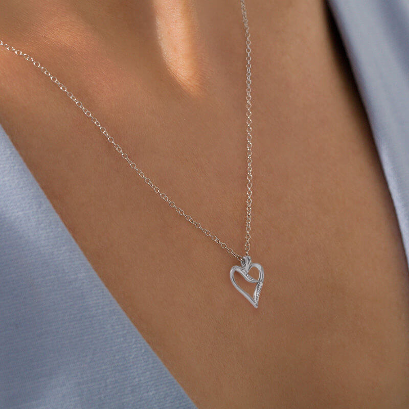 Amour Sterling Silver 0.05 CT Diamond Heart Pendant With 18-Inch Chain – GHI Color