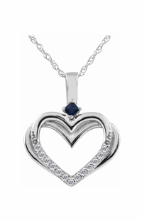 Diamond Heart Pendant with Blue Sapphire on White Gold P016HT1W