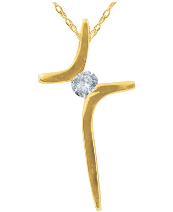 Diamond Floating Cross Pendant, Carat on Yellow Gold