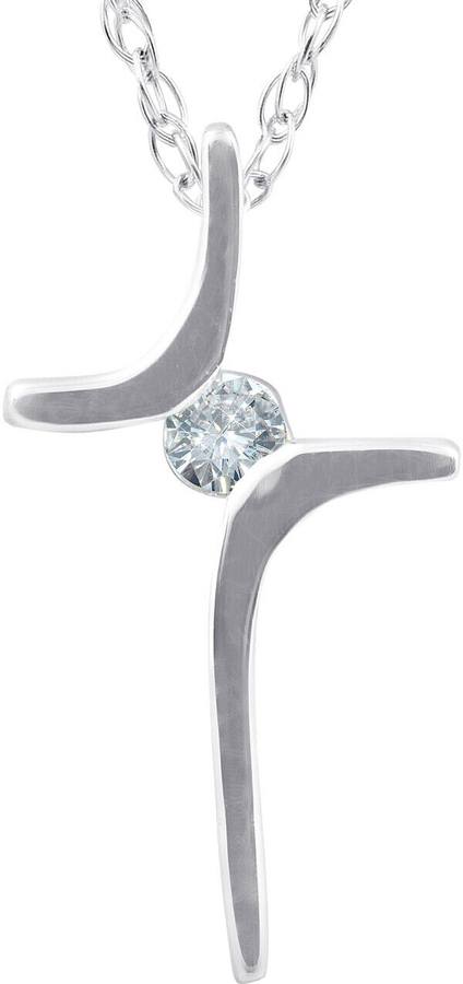 Diamond Floating Cross Set on White Gold Pendant