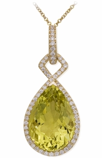 Diamond Pendant, .56 Carat Diamonds 14.22 Carat Quartz on 14K Yellow Gold