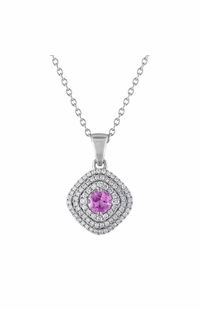 Diamond Pink Sapphire Pendant on Solid 18k White Gold